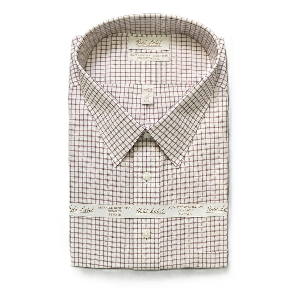 Roundtree & Yorke Shirt Big & Tall Men's 20 36/37 Dress Shirt Wine Check NEW